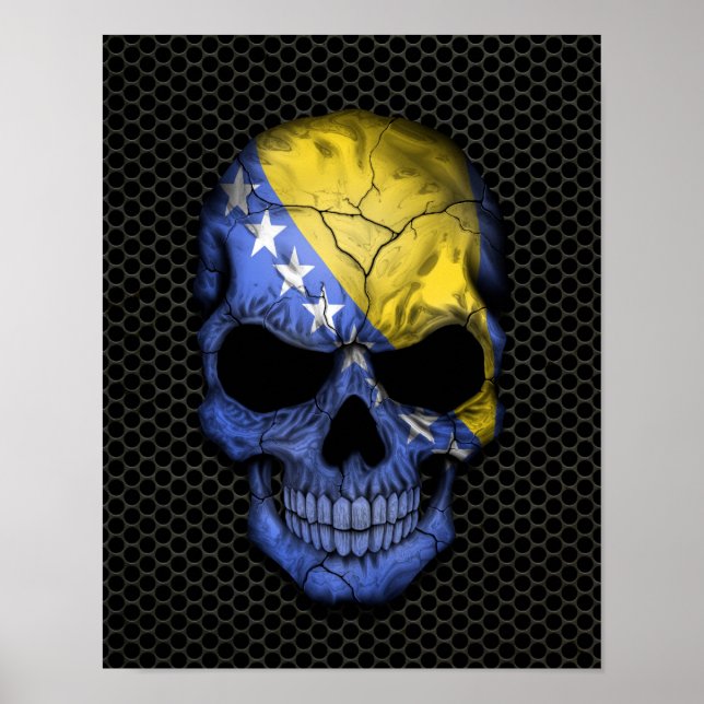 Poster Bosnie-Herzégovine - Drapeau crâne sur acier (Devant)