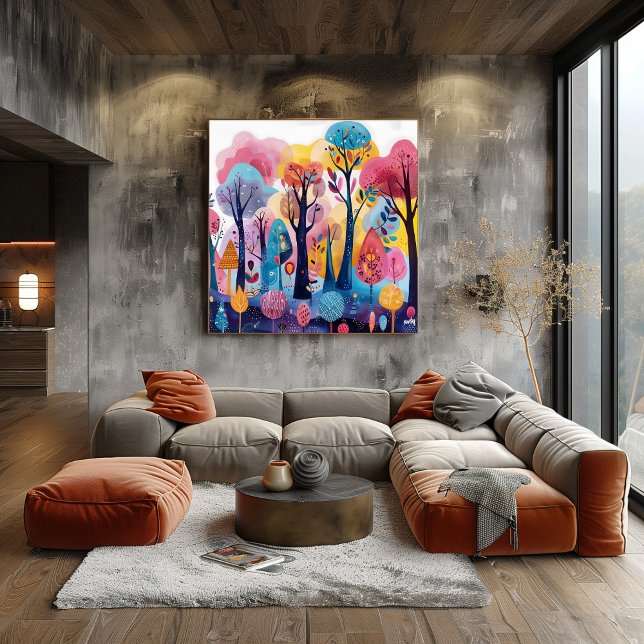 Poster Bosque Colorido: Paisaje Folk y Naive (Créateur téléchargé)