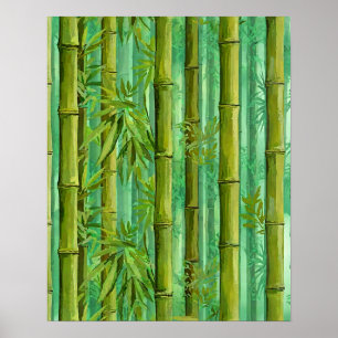 Poster Bosquet de bambou jungle Verts chauds et frais