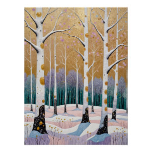 Poster Bosquet de trembles dorés : un rêve d'hiver