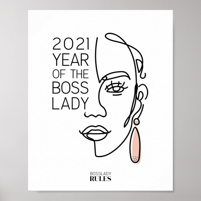 Poster Boss Lady Line Art Visage Typographie Motivation (Devant)