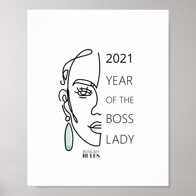 Poster Boss Lady Line Art Visage Typographie Motivation (Devant)
