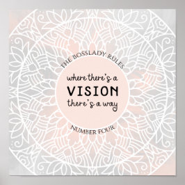 Poster BossLady Règles 4 rose Grey Mandala Motivationnel