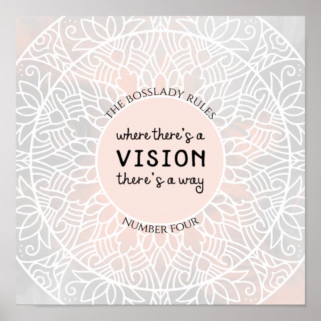 Poster BossLady Règles 4 rose Grey Mandala Motivationnel (Devant)