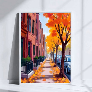 Poster Boston Automne Foliage d'automne aquarelle
