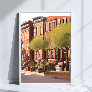 Poster Boston Brownstones   Beacon Street aquarelle d'art