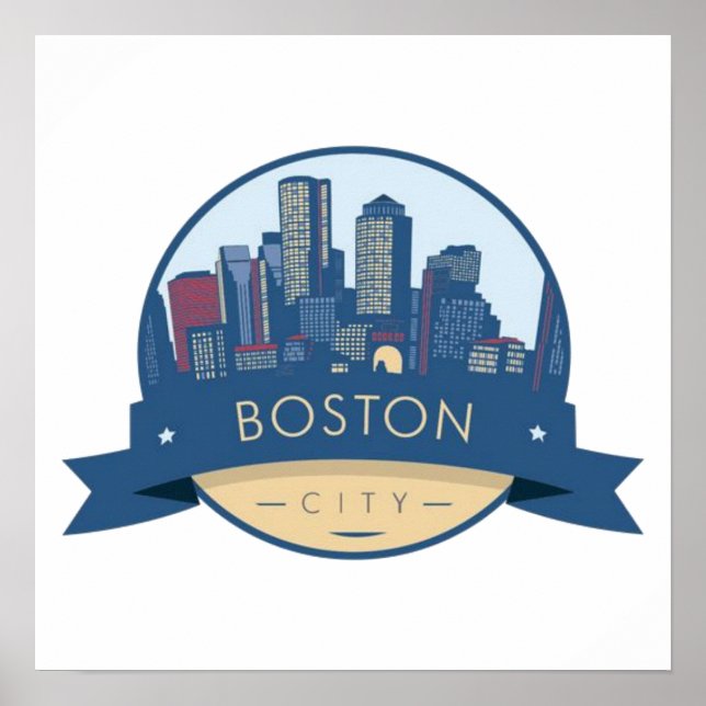 Poster Boston City Skyline, boston ma skyline (Devant)