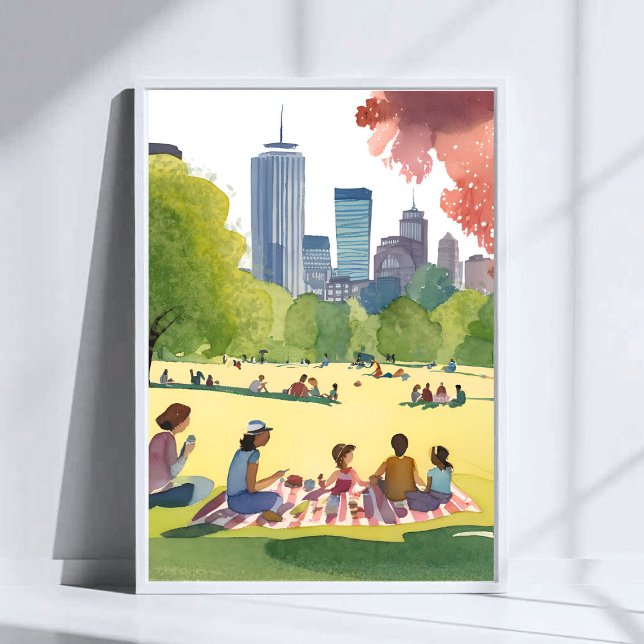 Poster Boston Common Picnic | Summer Watercolor Painting (Créateur téléchargé)