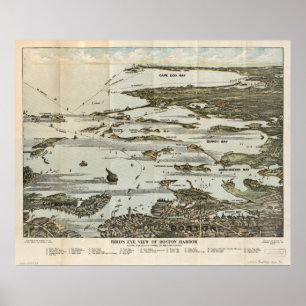 Poster Boston Harbour MA 1920 Antique Panoramic Maps