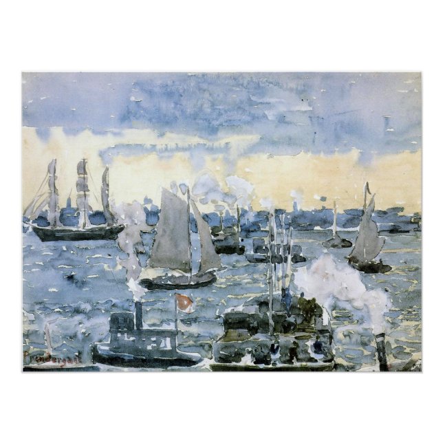 Poster Boston Harbour, peinture d'art, (Devant)