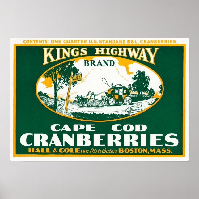 Poster Boston Kings Highway Marque Cranberry Étiquette (Devant)