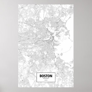 Poster Boston, le Massachusetts (noir sur le blanc)