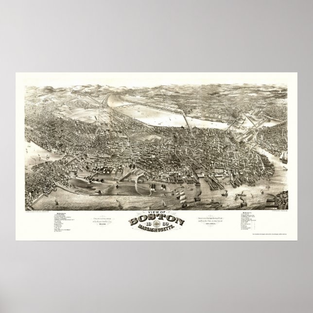 Poster Boston, MA Carte panoramique - 1880 (Devant)