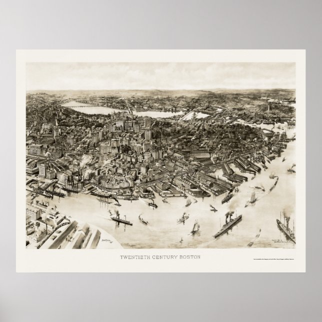 Poster Boston, MA Carte panoramique - 1905 (Devant)