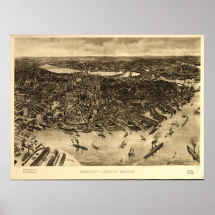 Poster Boston Massachusetts 1905 Antique carte panoramiqu