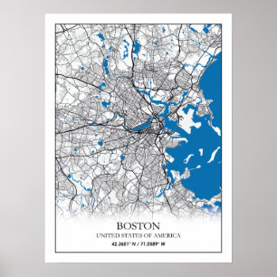 Poster Boston Massachusetts USA Travel City Map