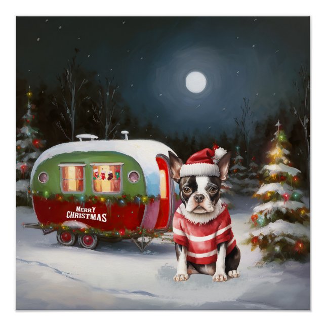 Poster Boston Terrier Caravan Christmas Adventure (Devant)