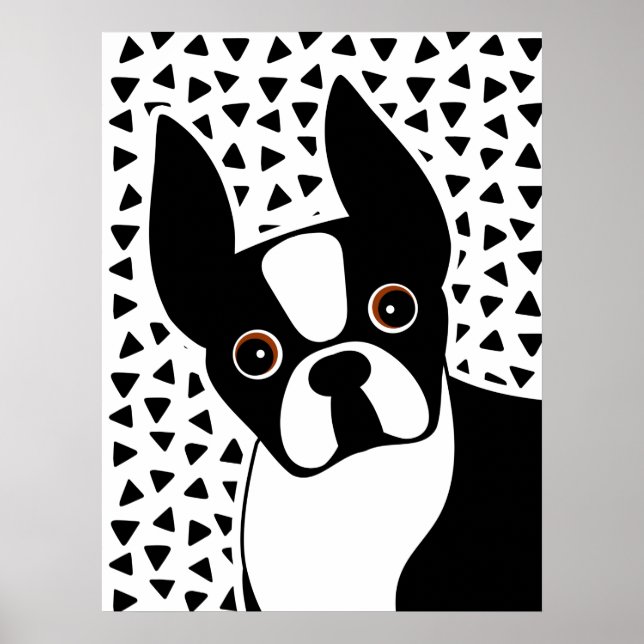 Poster Boston Terrier Cute Noir et Blanc (Devant)