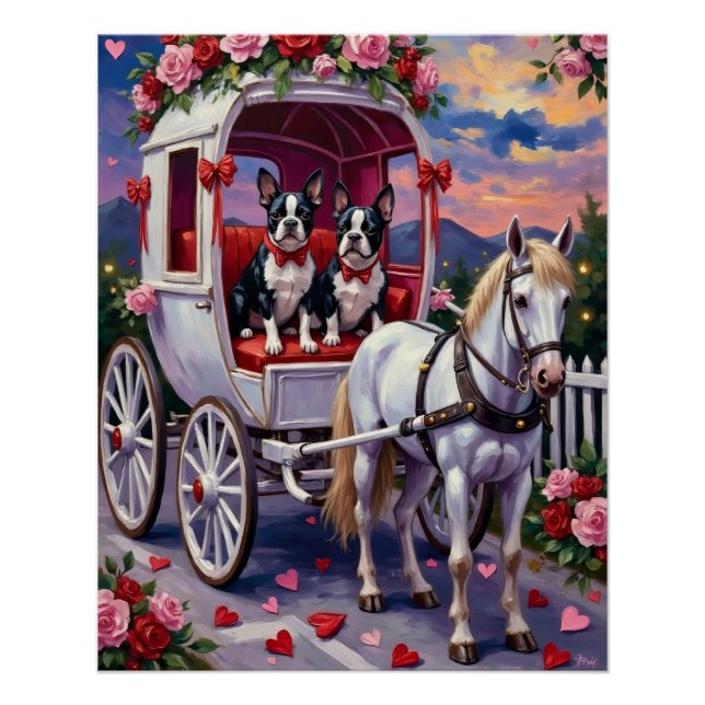 Poster Boston Terrier  Dog Valentine's Day (Devant)