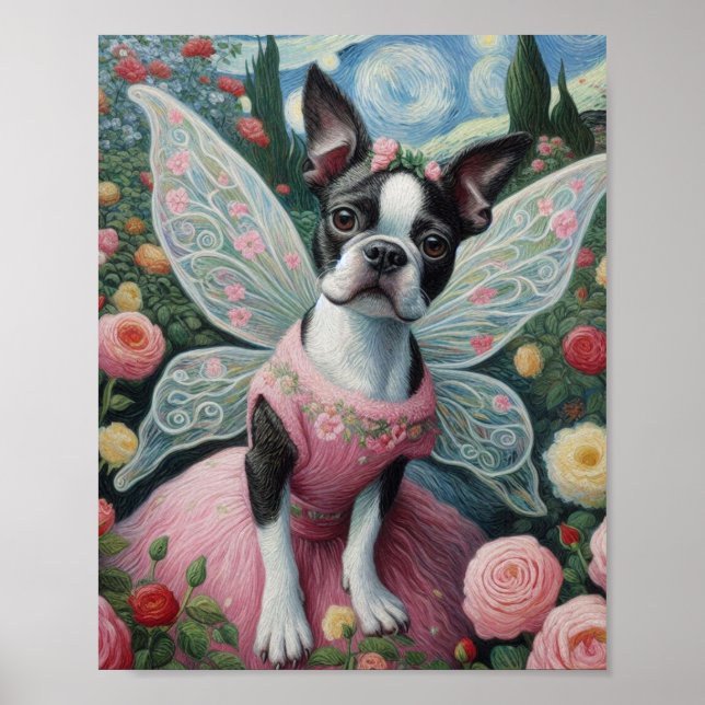 Poster Boston Terrier Fairy in the Flower Garden (Devant)