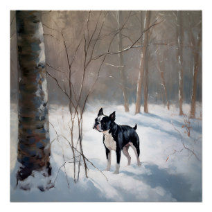 Poster Boston Terrier Laisser neiger Noël