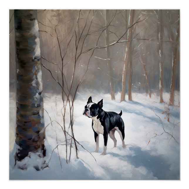 Poster Boston Terrier Laisser neiger Noël (Devant)