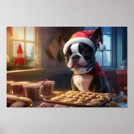 Poster Boston Terrier Noël Cookies Festive Holiday