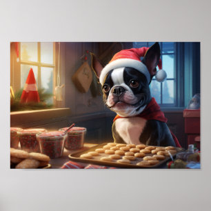 Poster Boston Terrier Noël Cookies Festive Holiday