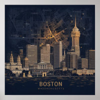 Boston, vue panoramique de la ville avec carte