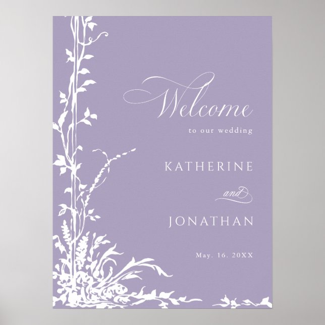 Poster Botanical Arch Garden Lavender Wedding Welcome  (Devant)