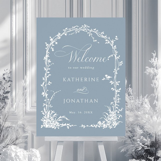 Poster Botanical Arch Garden Wedding Dusty Blue Welcome  (Créateur téléchargé)