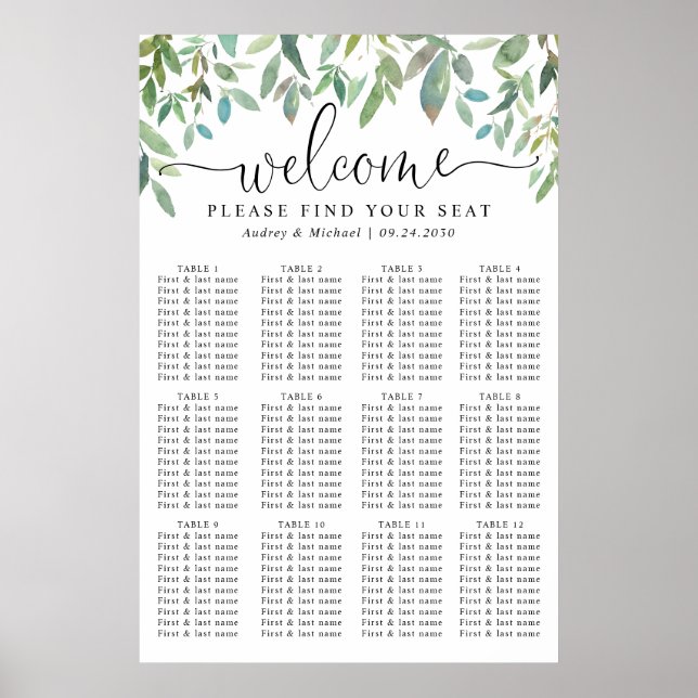 Poster Botanical Greenery Welcome Mariage Seating Chart (Devant)