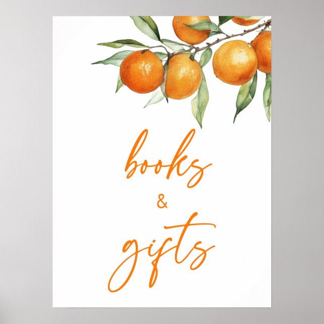 Poster Botanique Citrus Orange Baby shower Livres & Cadea (Devant)