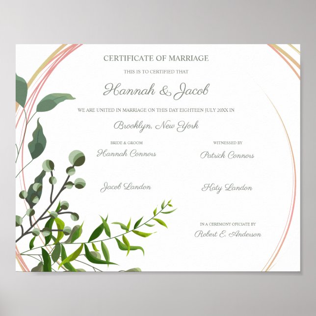 Poster Botanique Géométrique avec Mariage Feuille (Devant)