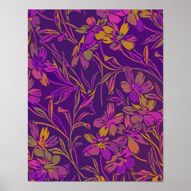 Poster Botanique Gras Motif Floral dans pourpre foncé (Devant)