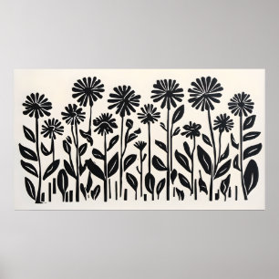 Poster botanique noir minimaliste - Art floral mod