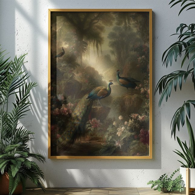 Poster Botanique : trois paons dans le jardin anglais (Créateur téléchargé)