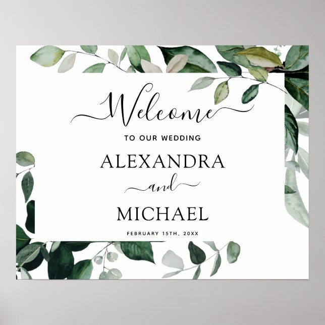 Poster Botanique Verdure Feuillage Aquarelle Mariage Post (Devant)