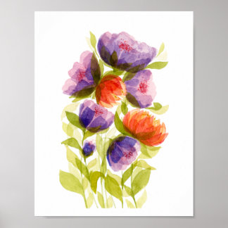 Poster Botaniques Aquarelle Corail Violet