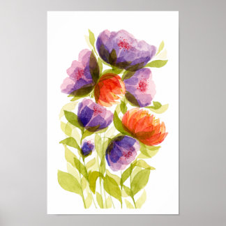 Poster Botaniques Aquarelle Corail Violet