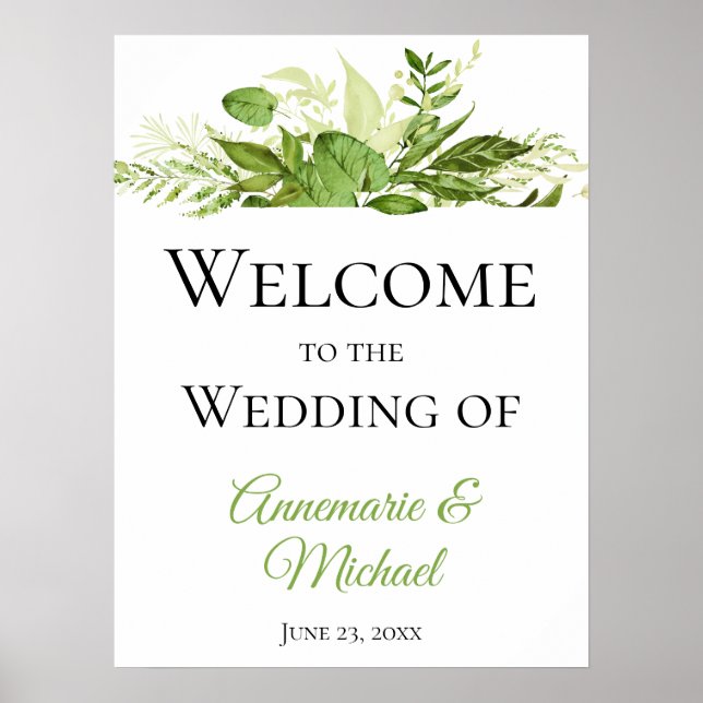 Poster Botaniques Wildwoods Bienvenue à notre Mariage (Devant)