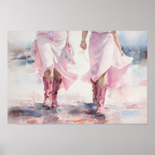 Poster Bottes de cow-girls branchées aquarelle marchant s