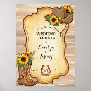 Poster Bottes de cowboy rustique et aquarelle de tourneso