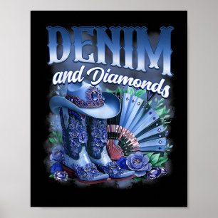 Poster Bottes de cowgirl country western en denim et diam
