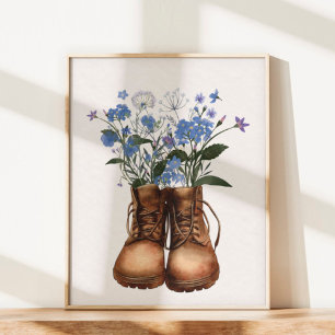 Poster Bottes de Randonnée Fleur sauvage bleu à l'extérie