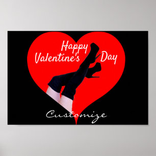 Poster Bottes hautes cuisse à coeur rouge Saint-Valentin