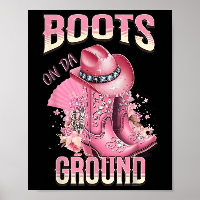 Poster Bottes Roses Sur Da Grace Western Cowgirl Casquett (Devant)