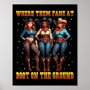 Poster Bottes Sur Le Terrain Black Cowgirl Western Où Le