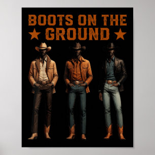 Poster Bottes sur le terrain Rodeo Western Cowboys Noirs