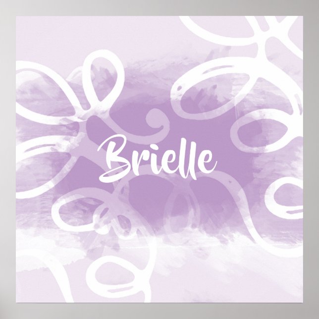 Poster Boucles D'Aquarelle Chic Pastel Lavender Avec Nom (Devant)